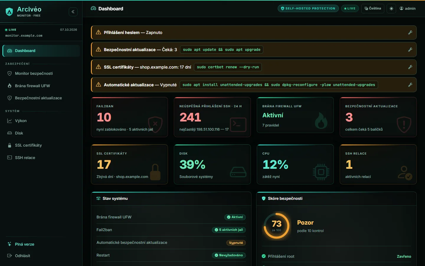 Arcivéo FREE — Dashboard