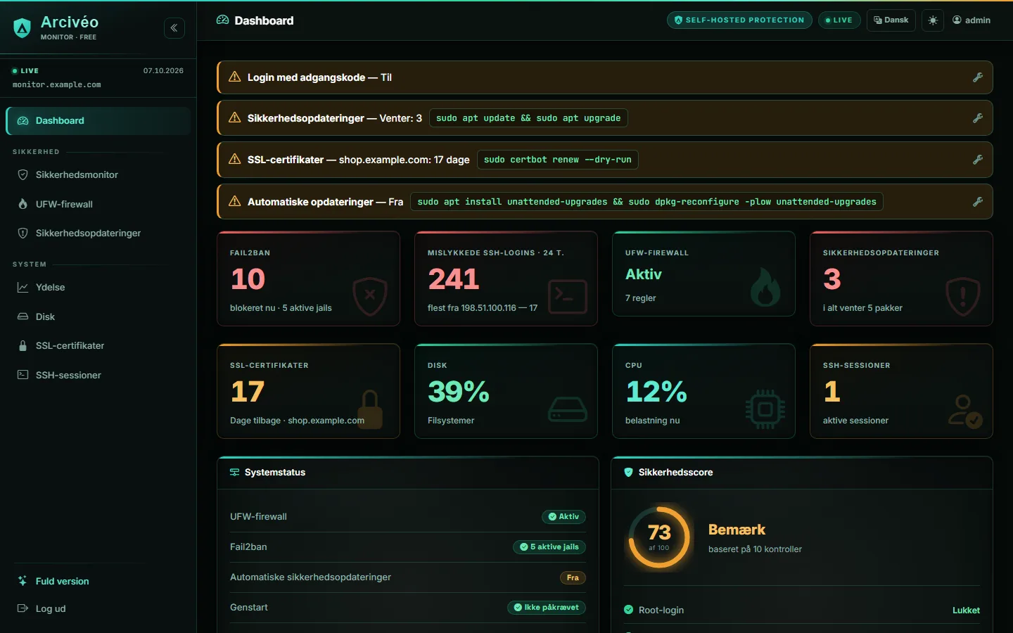 Arcivéo FREE — Dashboard