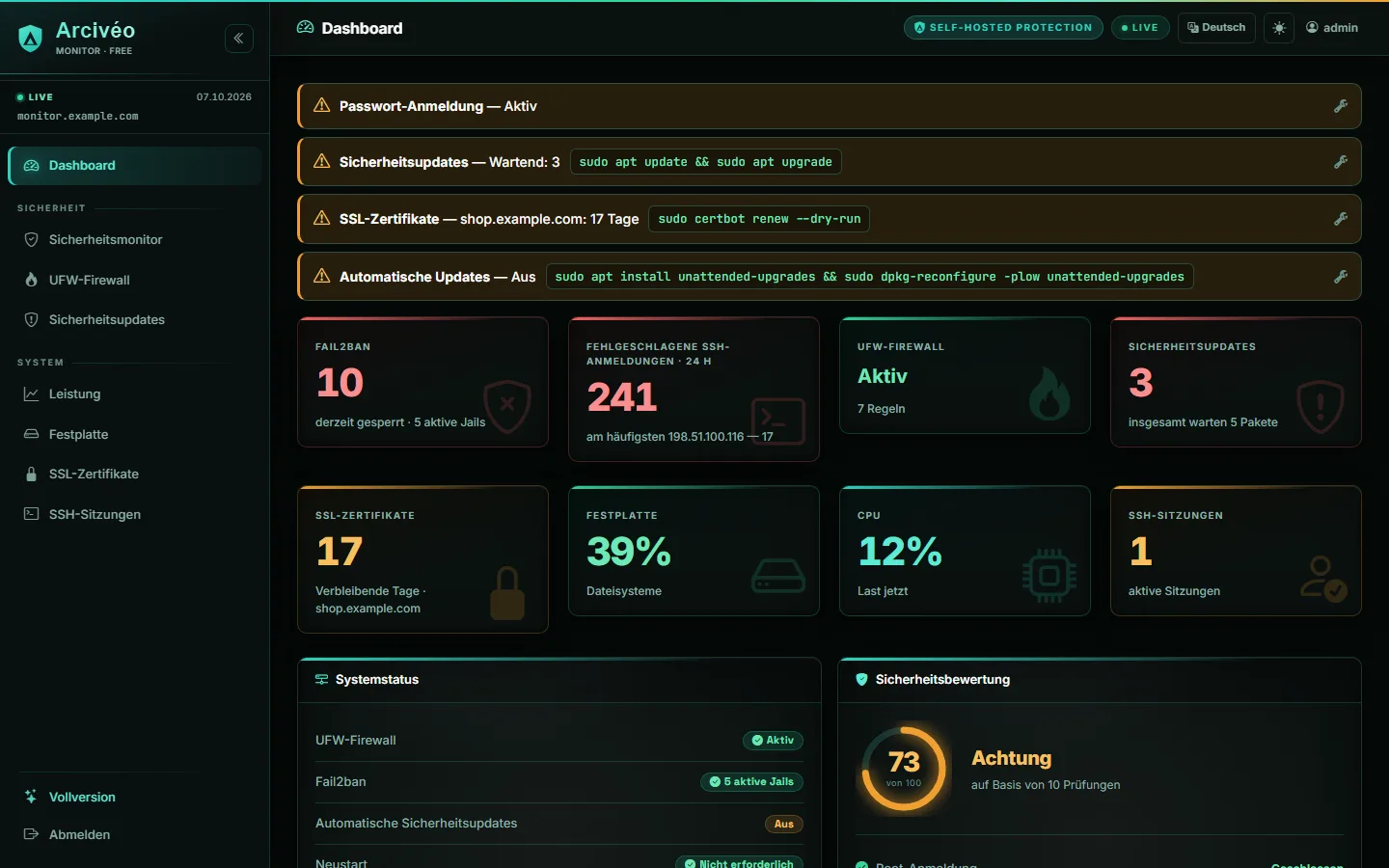 Arcivéo FREE — Dashboard