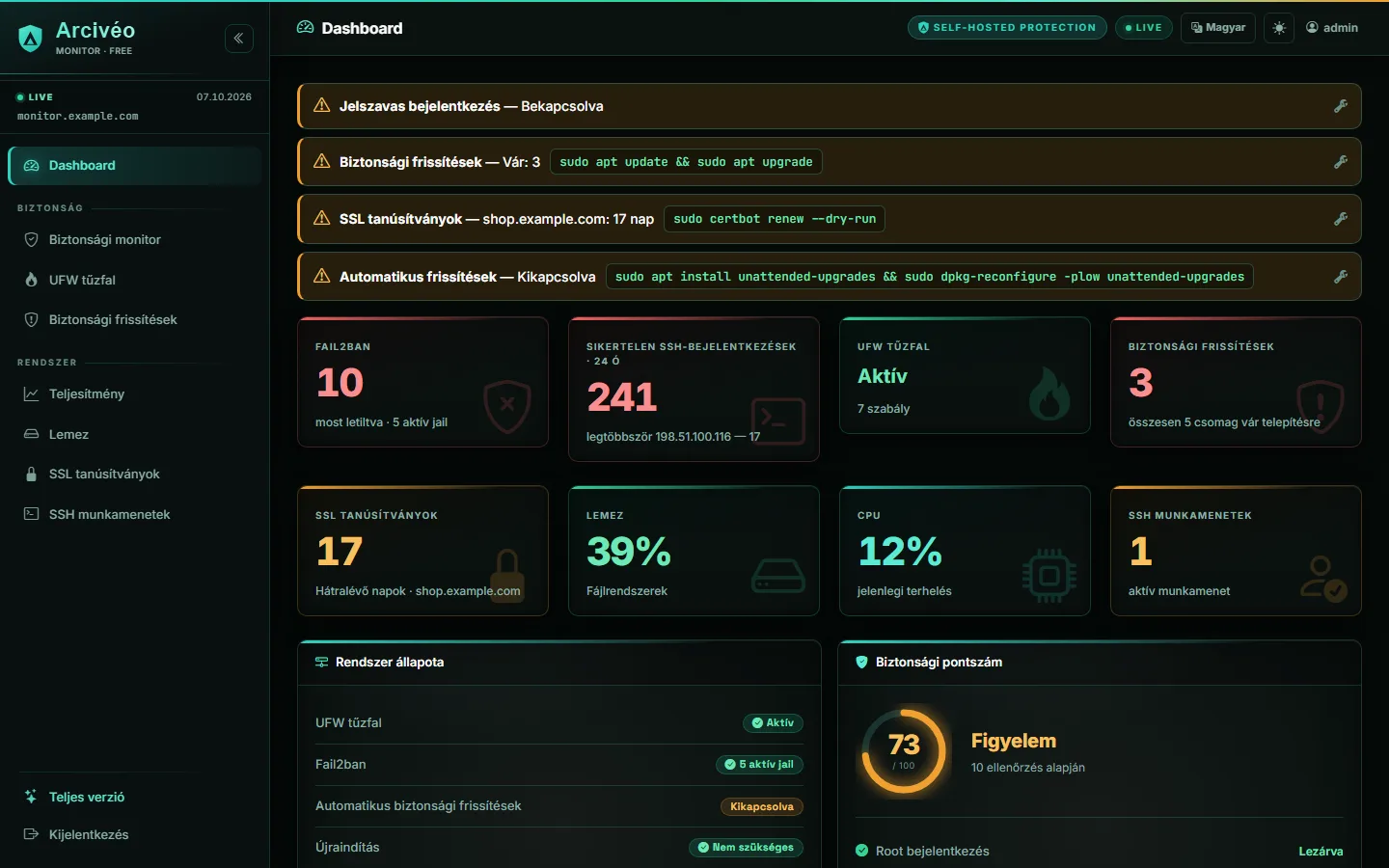 Arcivéo FREE — Dashboard