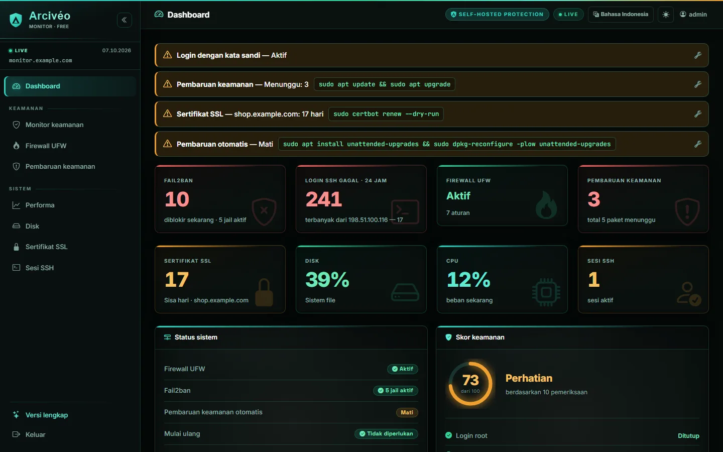 Arcivéo FREE — Dashboard