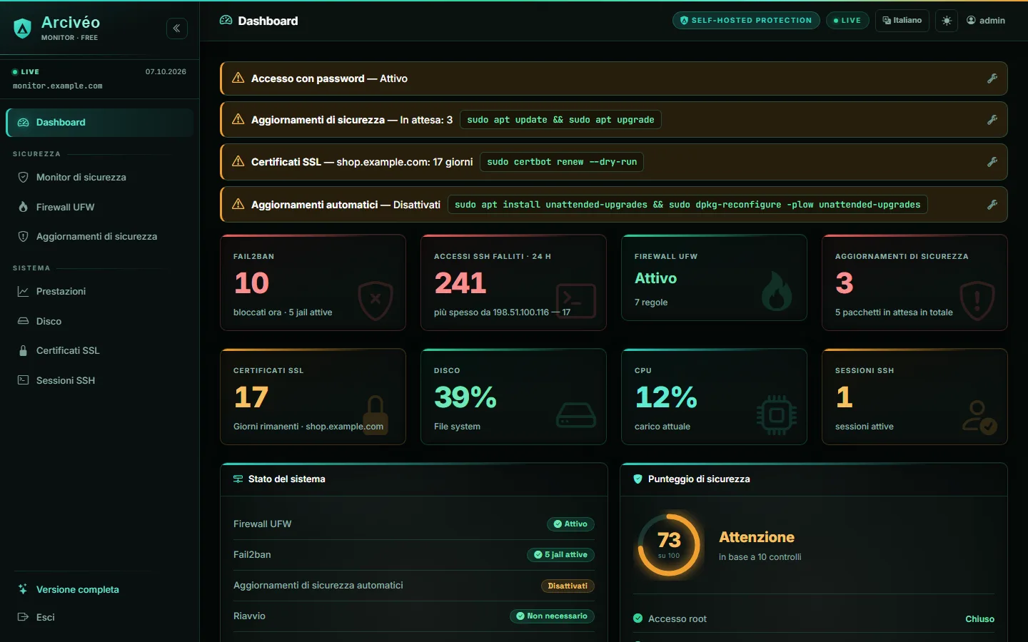 Arcivéo FREE — Dashboard