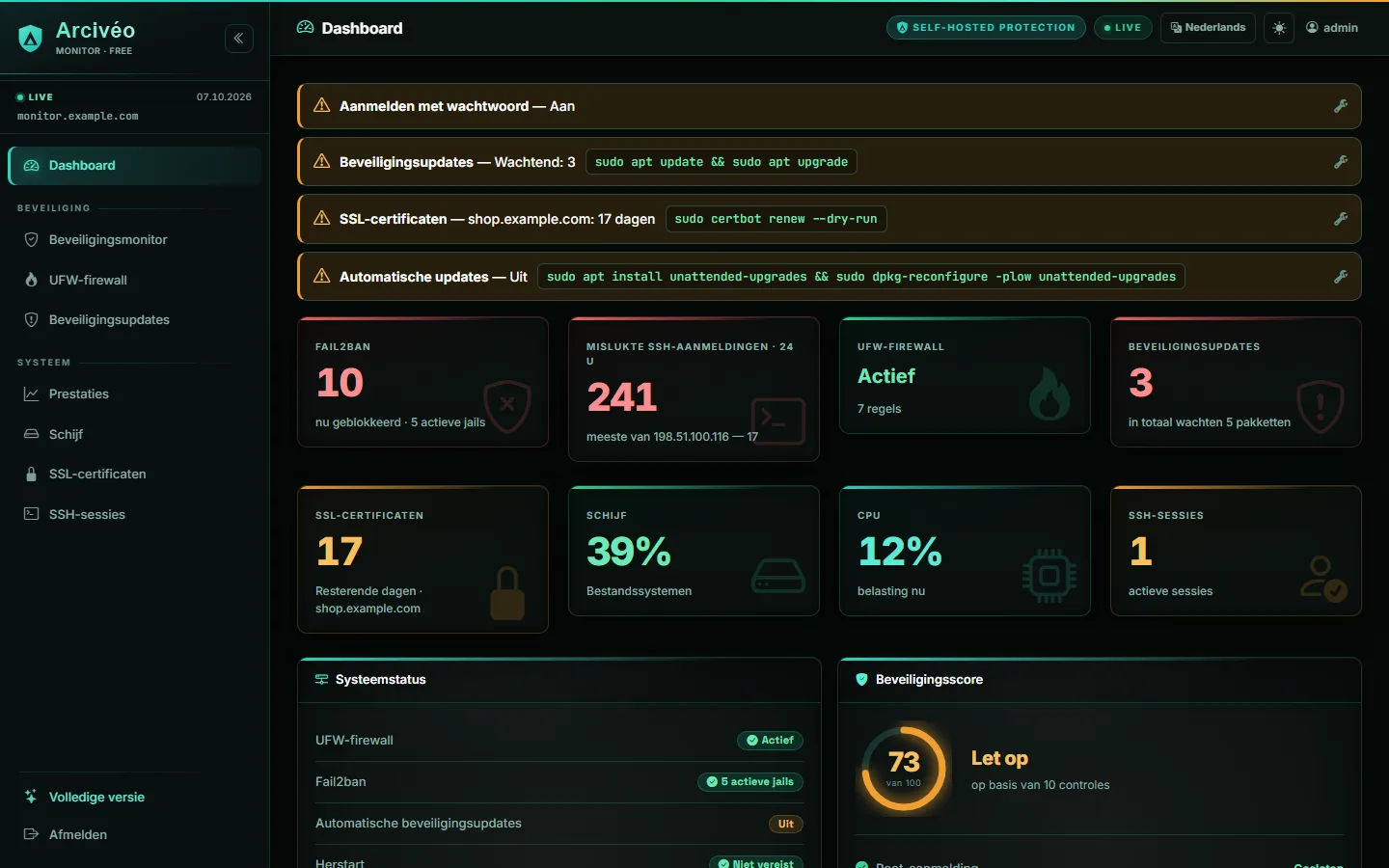 Arcivéo FREE — Dashboard
