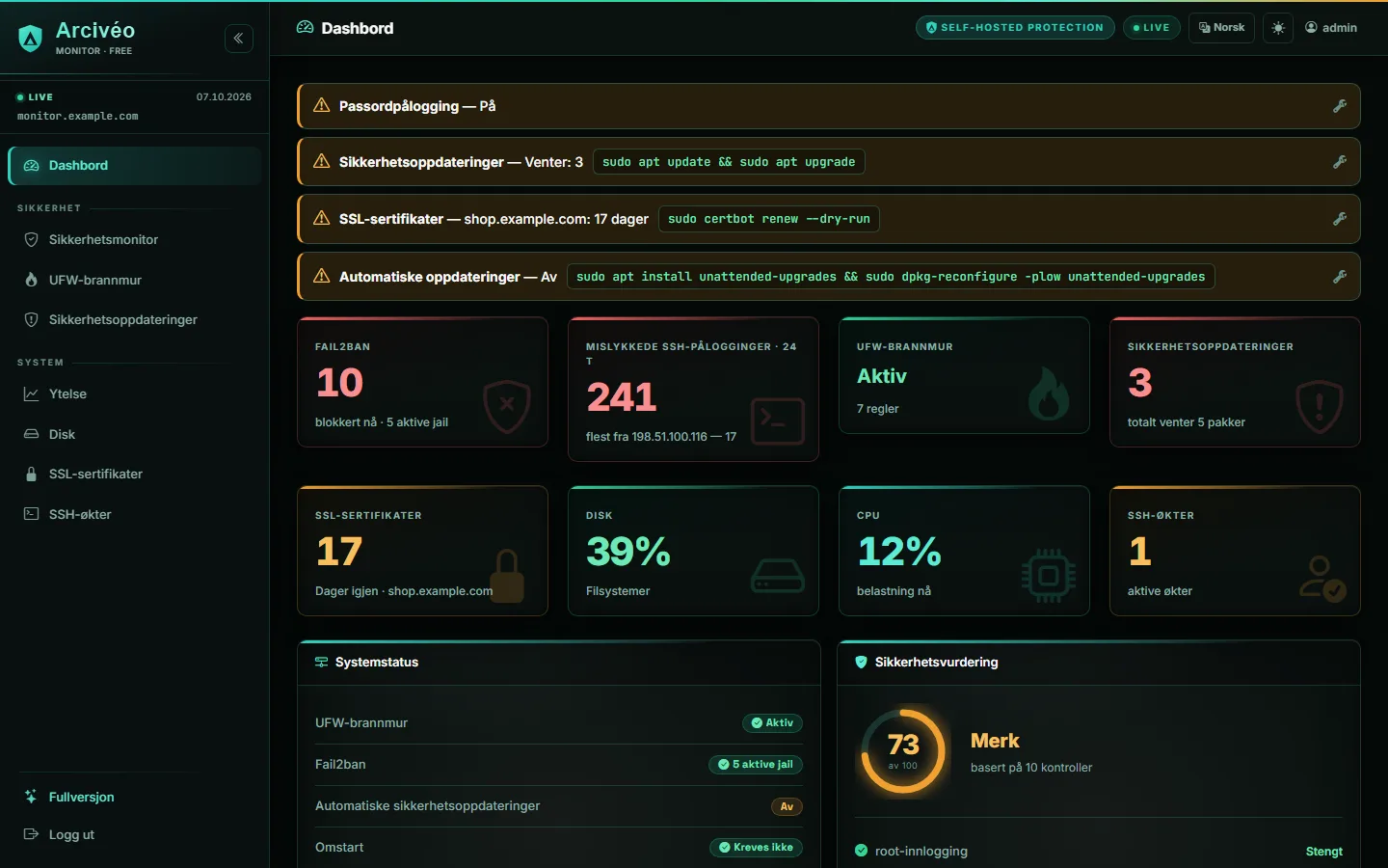 Arcivéo FREE — Dashbord