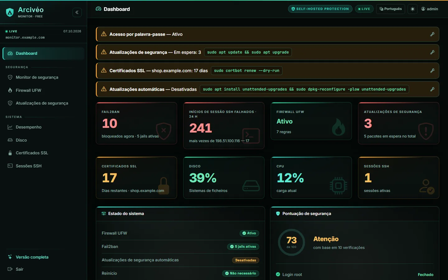 Arcivéo FREE — Dashboard