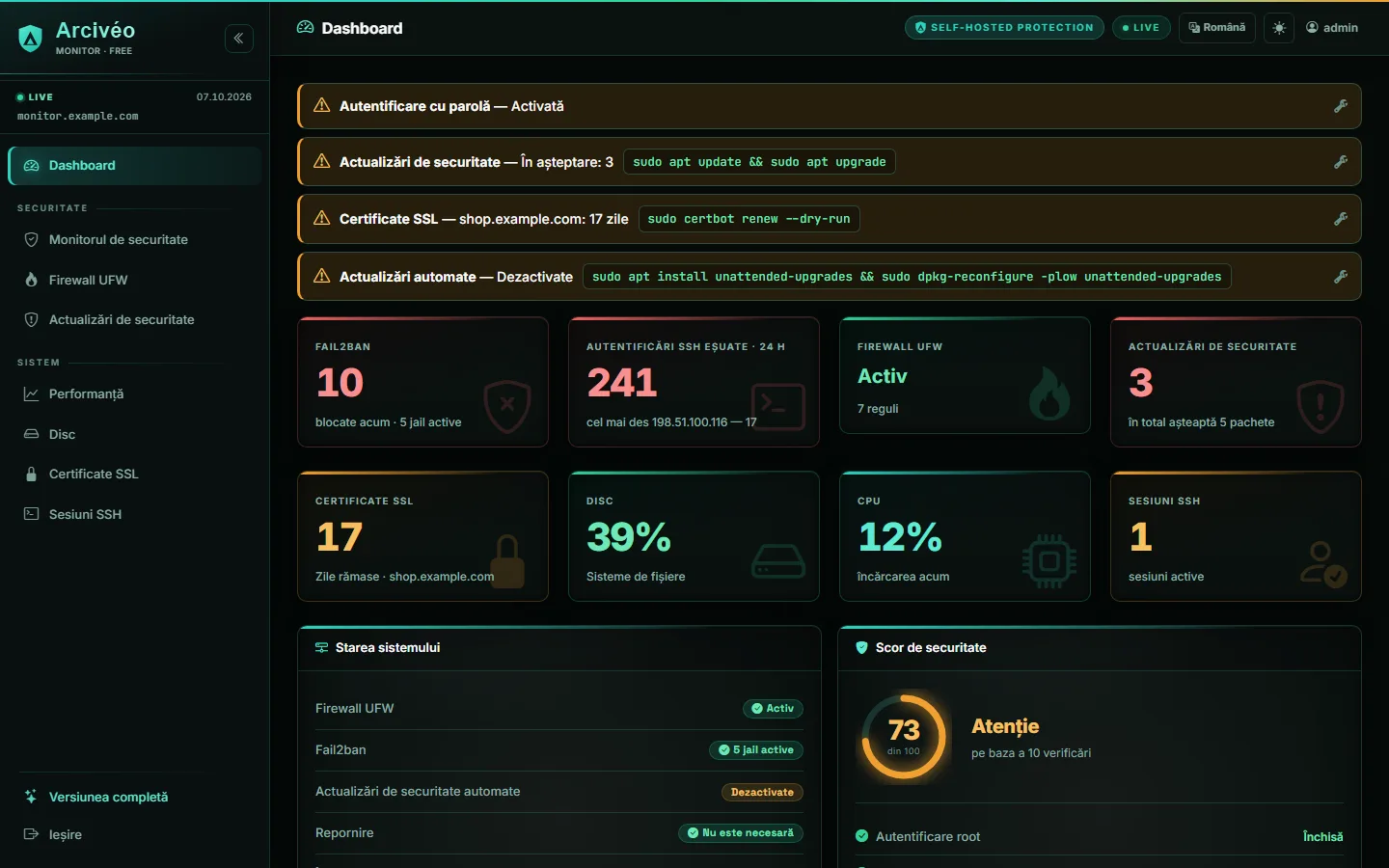 Arcivéo FREE — Dashboard