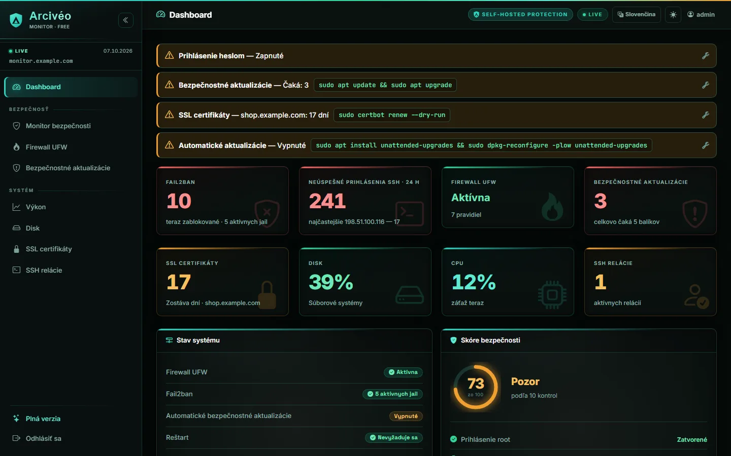 Arcivéo FREE — Dashboard