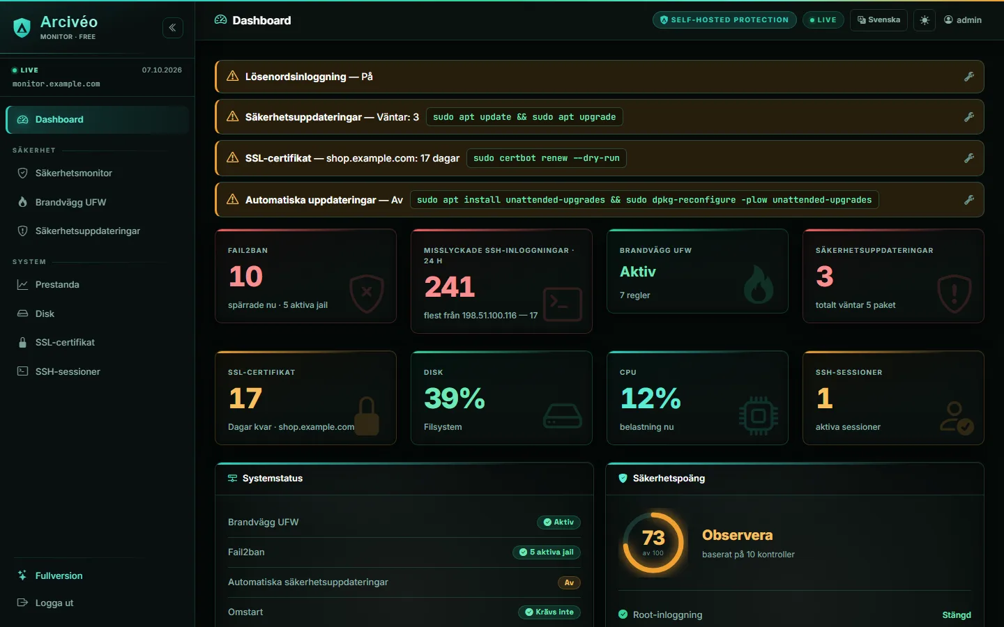 Arcivéo FREE — Dashboard
